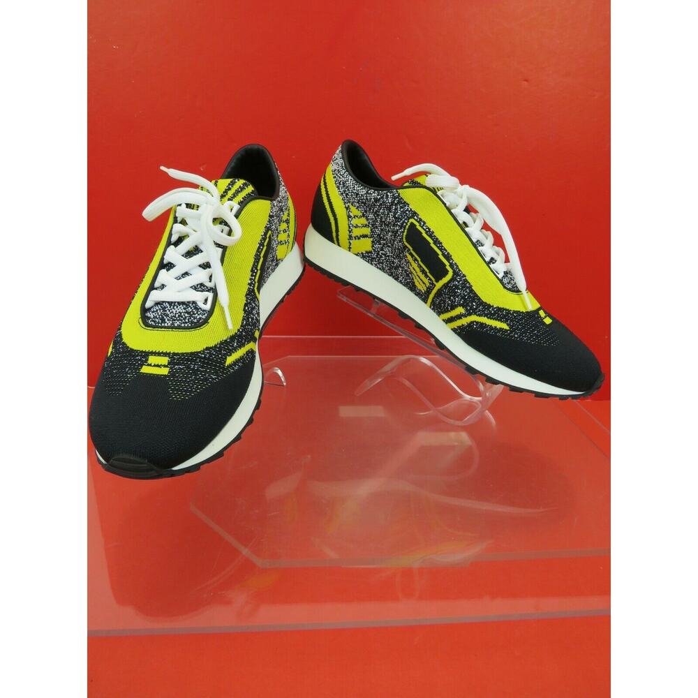 PRADA 2EG272 YELLOW BLACK FABRIC TRAINERS KNIT LOGO LACE SNEAKERS 10.5 US 11.5 - Picture 5 of 12